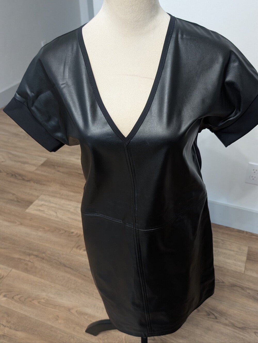 SHAN Black Faux-Leather V-Neck Tunic